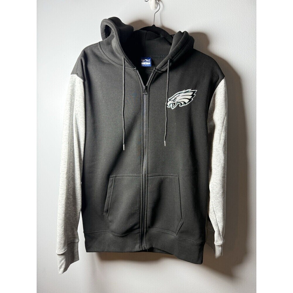NWT MenS Ultra Game NFL Philadelphia Eagles BlackGray Full Zip Hoodie Sz Small